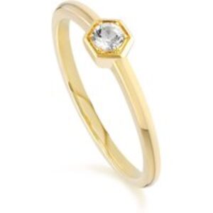 Honeycomb Inspired White Topaz Solitaire Ring in 9ct Yellow Gold
