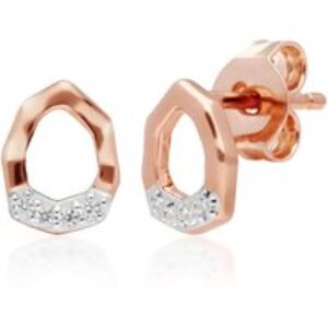 Diamond Pave Asymmetric Stud Earrings in 9ct Rose Gold