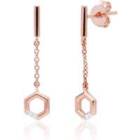 Diamond Pave Hexagon Dangle Drop Chain Earrings in 9ct Rose Gold - Image 2