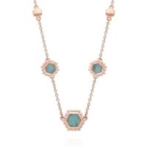 Amazonite Flat Slice Hex Chain Necklace in Rose Gold Plated Silver