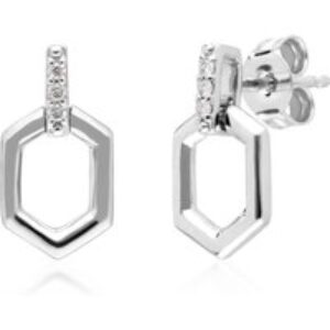 Diamond Pave Hex Bar Drop Earrings in 9ct White Gold
