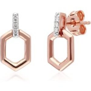 Diamond Pave Hex Bar  Drop Earrings in 9ct Rose Gold