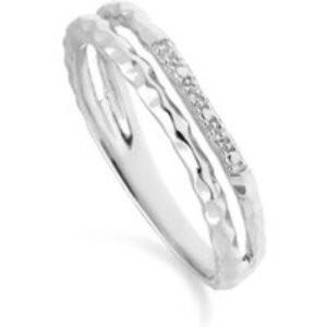 Diamond Pavé Hammered Double Band Ring in 9ct White Gold