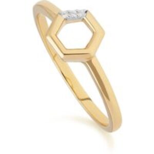 Diamond Hexagon Open Ring in 9ct Yellow Gold