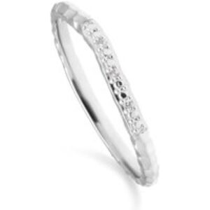 Diamond Pave Hammered  Band Ring in 9ct White Gold