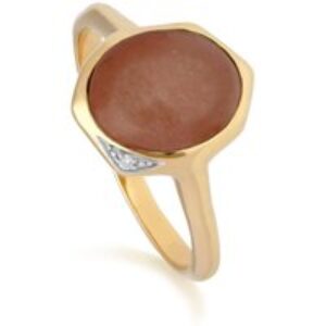 Irregular B Gem Dyed Red Jade & Diamond Ring in Gold Plated Sterling Silver
