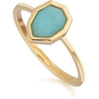 Irregular B Gem Blue Peru Amazonite Ring In Yellow Gold Plated Silver - Image 2