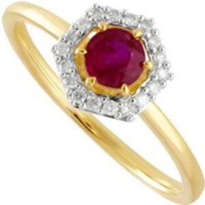 9ct Yellow Gold 0.92ct Ruby & Diamond Halo Engagement Ring