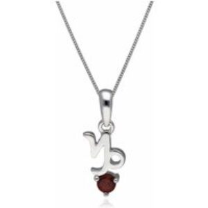 Garnet Capricorn Zodiac Charm Necklace in 9ct White Gold