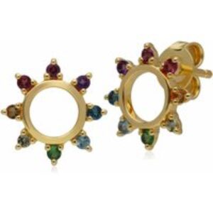 Rainbow Sunburst Stud Earrings in Gold Plated Sterling Silver
