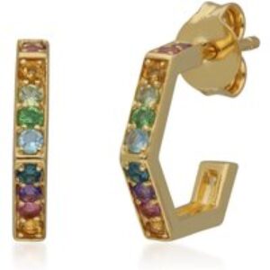 Rainbow Hexagon Hoop Earrings in Gold Plated Sterling Silver