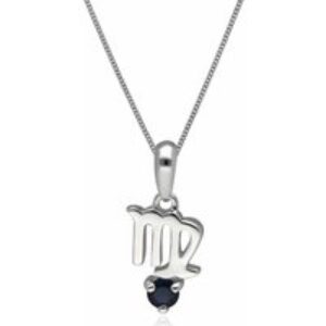 Sapphire Virgo Zodiac Charm Necklace in 9ct White Gold