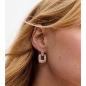 Gold Tone Mini Remark Diamante Doorknocker Earrings New Glance