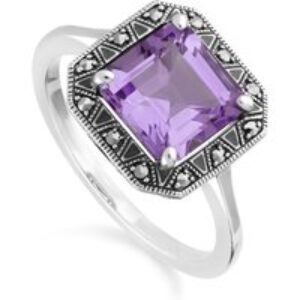 Artwork Deco Impressed Sq. Lower Amethyst & Marcasite Ring