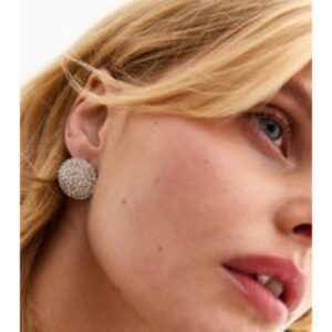 Silver Tone Diamante Circle Stud Earrings New Look