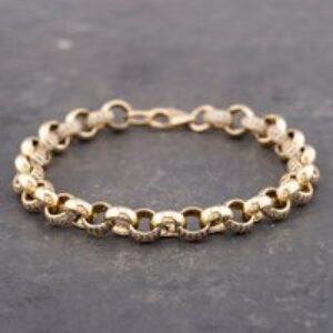 Pre-Owned 9ct Yellow Gold Cubic Zirconia 8 Inch Belcher Chain Bracelet 41081164