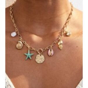 Gold Tone Shell Charm Necklace New Look