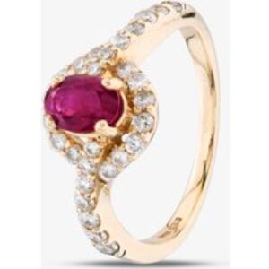Pre-Owned 14ct Yellow Gold 1.14ct Oval Cut Ruby & 0.66ct Brilliant Cut Diamond Cluster Ring 41481601