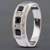 Pre-Owned 9ct White Gold Sapphire & Single Cut Diamond Ring 41381697 - Image 2