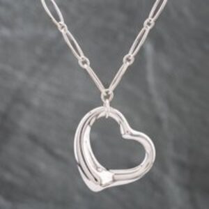 Pre-Owned Tiffany & Co. Silver Open Heart Pendant & 17 Inch Curb Chain 41251345