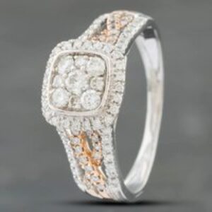 Pre-Owned 9ct Two Colour Gold 0.62ct Brilliant Cut Diamond Two Tier Square Cluster Ring 41481584