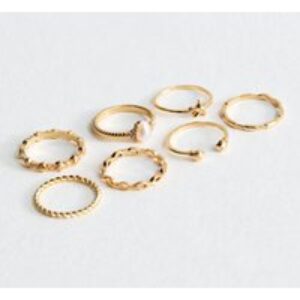 Pack of 6 Gold Tone Shell Pretend Pearl Rings New Glance