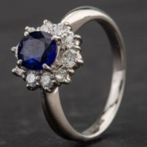 Pre-Owned Platinum Diamond Sapphire Cluster Ring 4336115