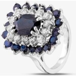 Pre-Owned 9ct White Gold Sapphire & Brilliant Cut Diamond Rectangular Cluster Ring 43361096