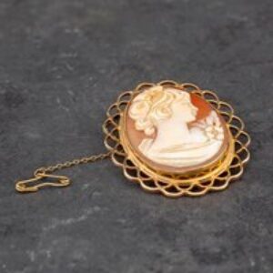 Pre-Owned Vintage 9ct Yellow Gold Cameo Filigree Oval Brooch 41131090