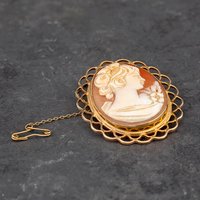 Pre-Owned Vintage 9ct Yellow Gold Cameo Filigree Oval Brooch 41131090 - Image 2
