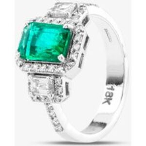 Pre-Owned 18ct White Gold Oblong Cut Emerald & Diamond Cluster Ring 43371039