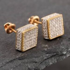 Pre-Owned 9ct Two Colour Gold Single Cut Diamond Pave Square Stud Earrings 43171028