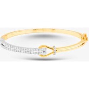 Pre-Owned 14ct Two Colour Gold Brilliant Cut Diamond Two Row 18cm Hinged Bangle 43211012