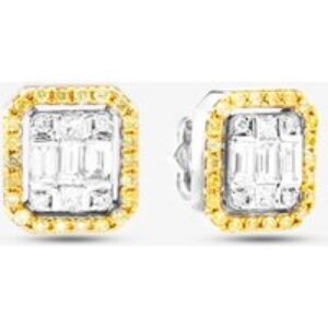 Pre-Owned 18ct White Gold Yellow & White Diamond Cushion Shape Stud Earrings 43171173