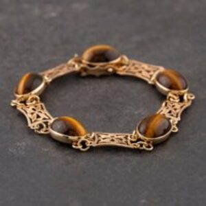 Pre-Owned Vintage 9ct Yellow Gold Tigers Eye 7.5 Inch Bracelet 41281325