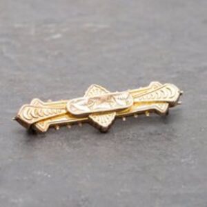 Pre-Owned Vintage 9ct Yellow Gold Leaf Patterned Brooch 41131085