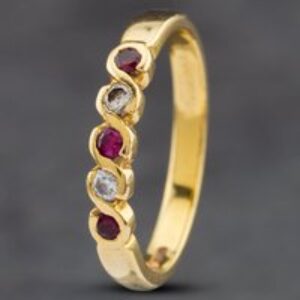 Pre-Owned 18ct Yellow Gold Ruby & Diamond Five Stone Ring 41382280