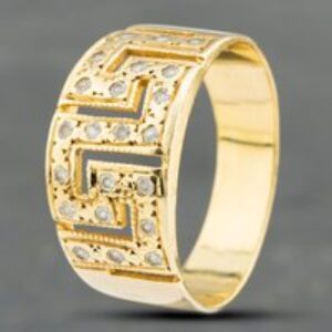 Pre-Owned 14ct Yellow Gold Cubic Zirconia Set Greek Key Design Band Ring 41102179