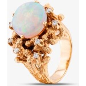 Pre-Owned 9ct Yellow Gold Oval Opal & Brilliant Cut Diamond Fancy Cluster Ring 43381007