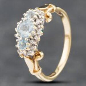 Pre-Owned 9ct Yellow Gold Aquamarine & Diamond Cluster Ring 41382300