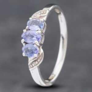 Pre-Owned 9ct White Gold Tanzanite & Diamond Three Stone Ring 41382311