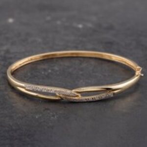 Pre-Owned 9ct Yellow Gold Diamond Fancy Hinged Bangle 41211233