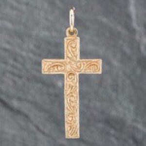 Pre-Owned 9ct Yellow Gold Hand Engraved Cross Pendant & Chain 41142097
