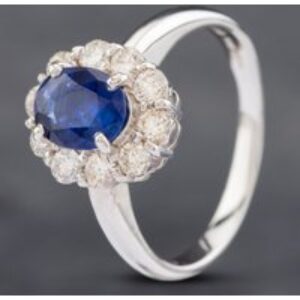 Pre-Owned Platinum 1.15ct Sapphire & 0.59ct Brilliant Cut Diamond Oval Cluster Ring 43361124