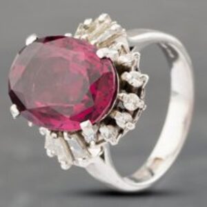 Pre-Owned Platinum Certificated 8.00ct Rhodalite Garnet & 0.92ct Diamond Oval Cluster Ring 43471003