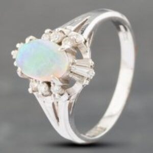 Pre-Owned Platinum Certificated 0.54ct Opal & 0.21ct Diamond Oval Cluster Ring 43381010