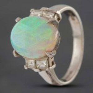 Pre-Owned Platinum 3.42ct Opal & 0.36ct Baguette Cut Diamond Dress Ring 433815765