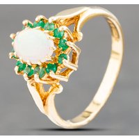 Pre-Owned Vintage 9ct Yellow Gold Opal & Emerald Cluster Ring 41102536 - Image 2
