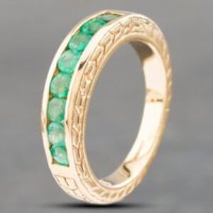 Pre-Owned 9ct Yellow Gold Emerald Channel Set Half Eternity Ring 41102543