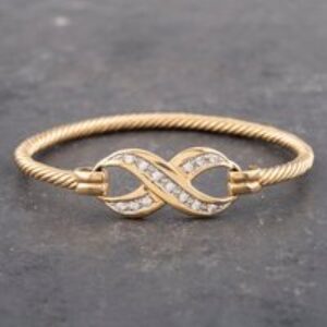 Pre-Owned 9ct Yellow Gold Cubic Zirconia Hook Over Gemstone Bangle 41211240